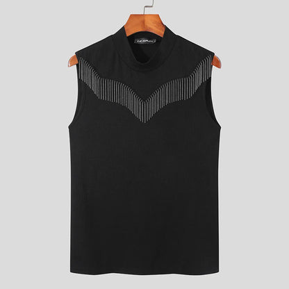 2023 Fashion Men's Tank Tops Turtleneck Sleeveless Streetwear Casual Vests Solid Color Party Nightclub Skinny Tops INCERUN S-5XL