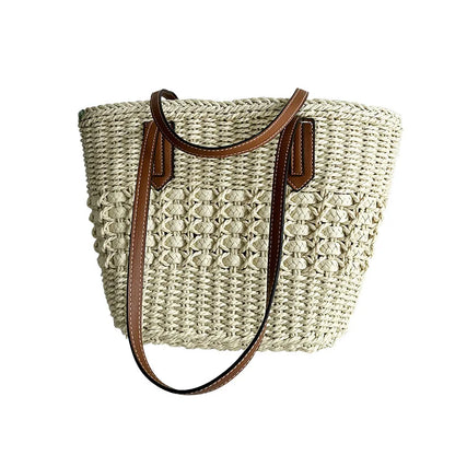 Bolso de playa de vacaciones de verano junto al mar, bolso de mano de cuerda de papel ahuecado de gran capacidad, bolso de paja simple para mujer, bolso de moda