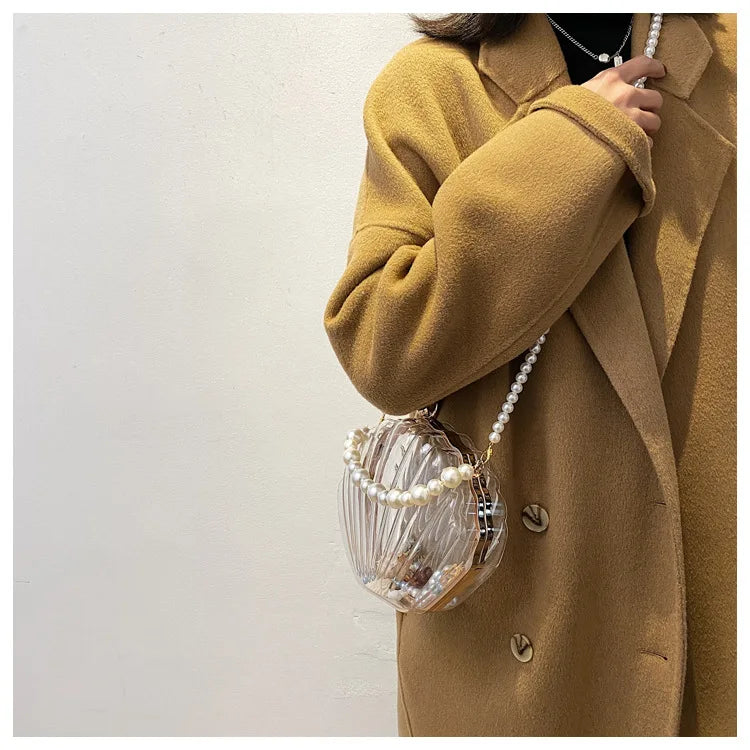 Sac à bandoulière en acrylique transparent pour femme, sac à main avec perles et chaînes, couleur bonbon, petits sacs à main