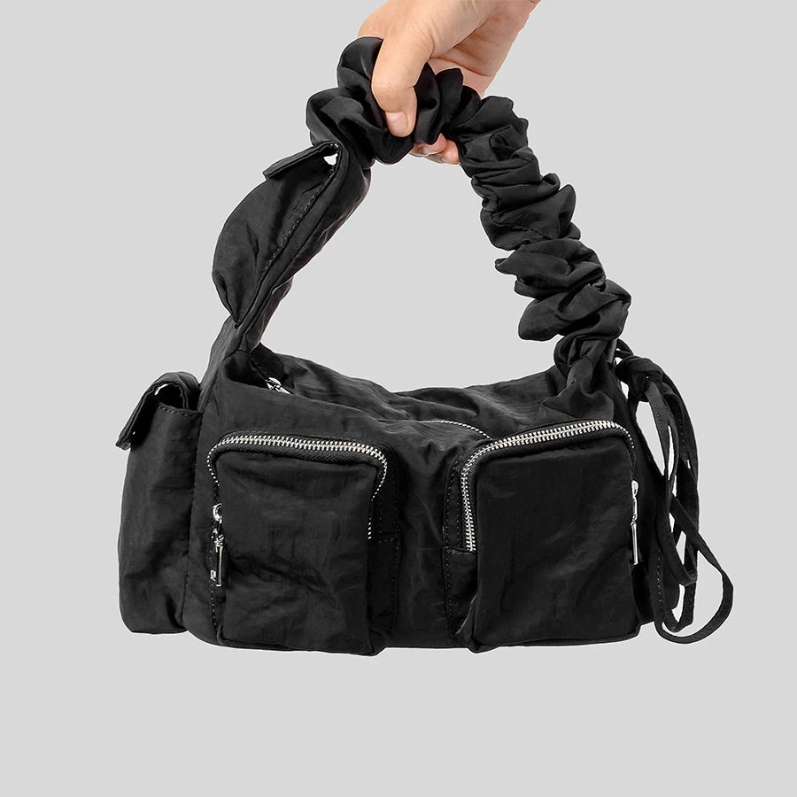 Bolsos de hombro informales con correa de cordón para mujer, bolsos de diseñador con múltiples bolsillos, de nailon, tipo hobo, tipo bandolera, bolso de mano pequeño, tipo shopper