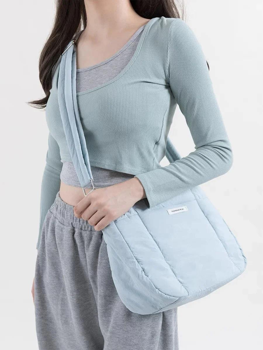 Bolsos de hombro de nailon informales para mujer, bolsos tipo bandolera acolchados de color caramelo, bolsos de mensajero pequeños, bolsos de mano para mujer 2024