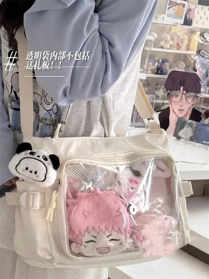 Bolso de hombro tipo libro para mujer de Itabag, bolso cruzado japonés Y2K para chicas de secundaria, bolso de mensajero con bolsillo transparente