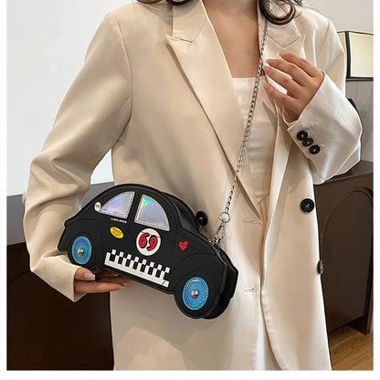 Bolso bandolera divertido para mujer, bonito bolso cruzado con cadena, bolso de mano con forma de coche para mujer, bolsos de hombro con personalidad