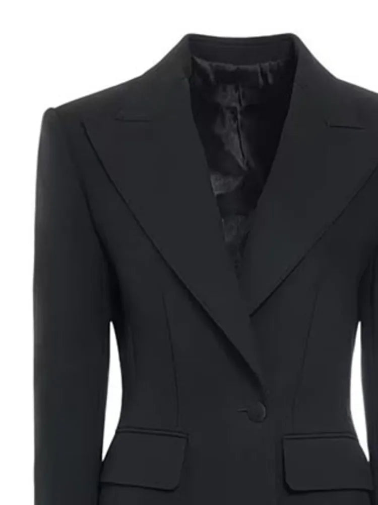 DEAT Fashion Blazer pour femme, col cranté, manches longues, bouton unique, au-dessus du genou, slim, couleur unie, pardessus, printemps 2024, nouveau 7AB3424