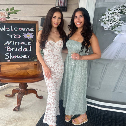 Suninheart Summer Wedding Party Dresses for Women 2024 New in Elegant Lace Up Long Dresses White Sexy Maxi Dress Wholesale