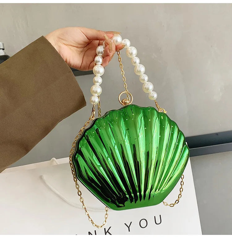 Evening Bags Shell Shape Women Clutch Bags 2023 New Wedding Bridal Handbag Pearl Beaded Fashion Shell Chain Party Bags