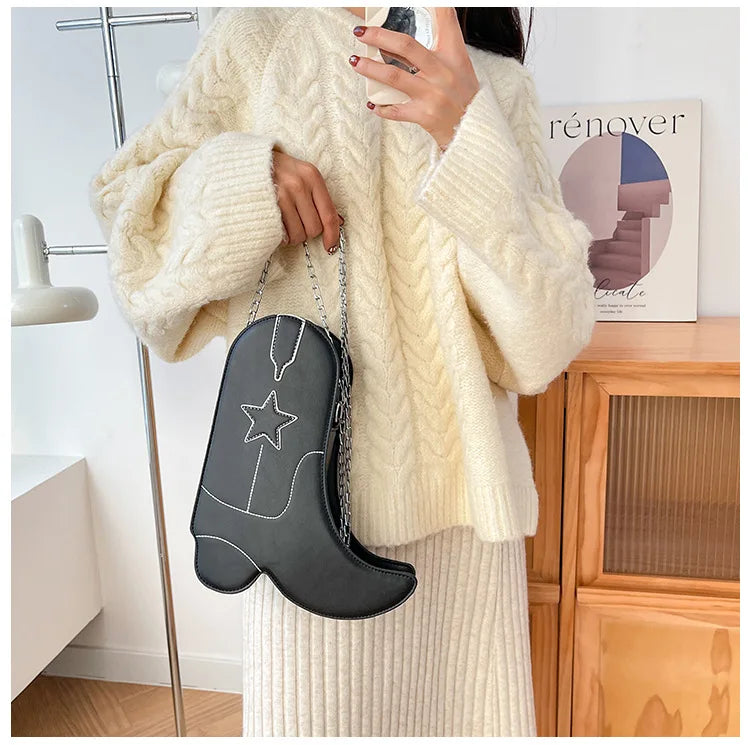 Fashion Funny Long Boots Shaped Handbag Women's Creative Leather Single Shoulder Bag Gothic Personalized Party Mujer Femme Bag