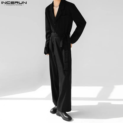 Fashion Casual Style Bodysuit INCERUN 2024 New Men's High-end Suit Collar Design Rompers Solid Color Long Sleeved Jumpsuit S-5XL