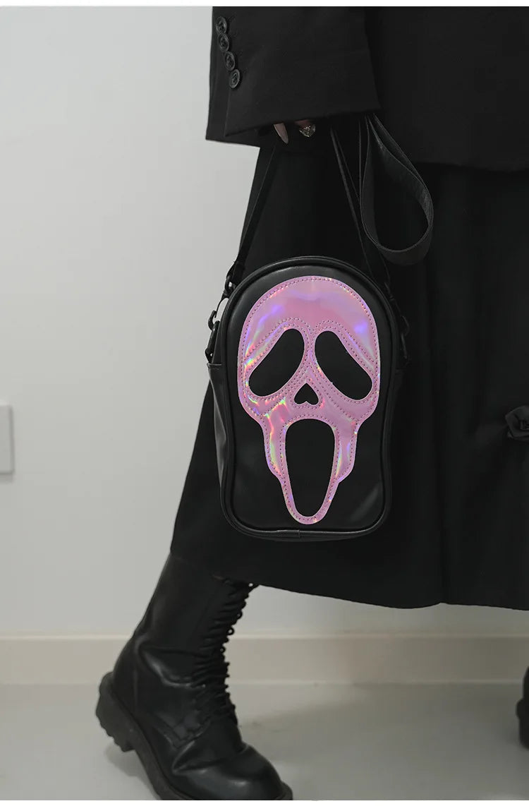 Bolso bandolera para hombre y mujer, estilo coreano, divertido bolso de hombro con calavera fantasma láser, bolso pequeño suave para teléfono móvil