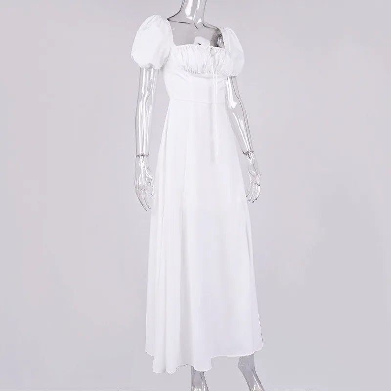 Suninheart Elegante Vestido Midi Blanco Con Hombros Descubiertos Sexy De Manga Corta Con Abertura Alta Vestido De Fiesta De Vacaciones De Verano Vestidos De Mujer 2023