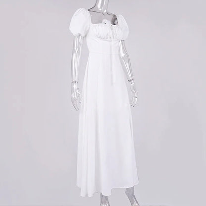 Suninheart Elegante Vestido Midi Blanco Con Hombros Descubiertos Sexy De Manga Corta Con Abertura Alta Vestido De Fiesta De Vacaciones De Verano Vestidos De Mujer 2023