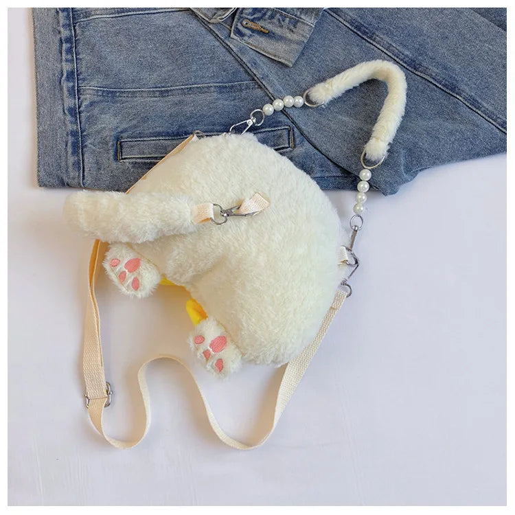 2024 Nuevo bolso de hombro de gato de peluche Lindo bolso de mano pequeño Bolso de mano de diseño de dibujos animados para mujer Elegante bolso cruzado Monedero