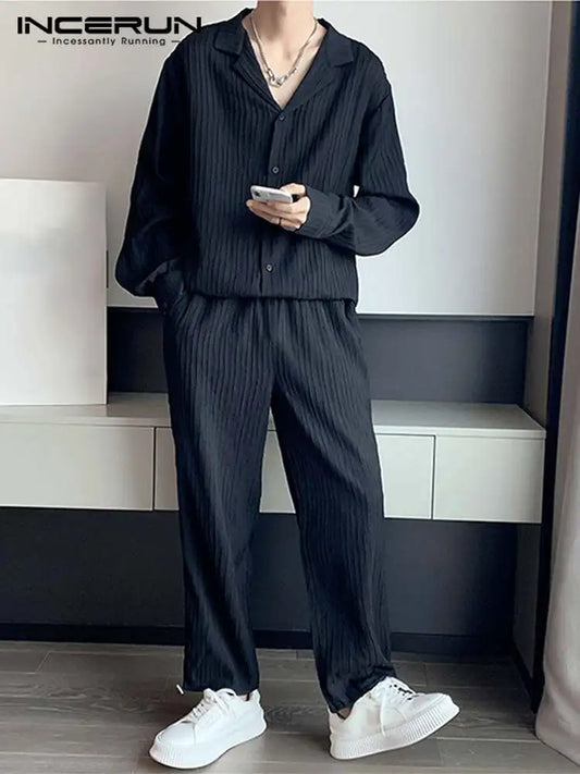 Fashion Casual Style Men Sets INCERUN Hot Sale Long-sleeved Shirts Trousers Sets Stylish Men's Striped Suit 2 Pieces S-5XL 2023