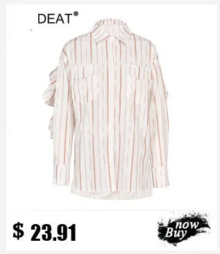 DEAT Fashion - Camisa de mujer con solapa, holgada, de un solo pecho, con mangas de color contrastante, blusa irregular con banda para el cuello, otoño 2024, nueva 7AB002