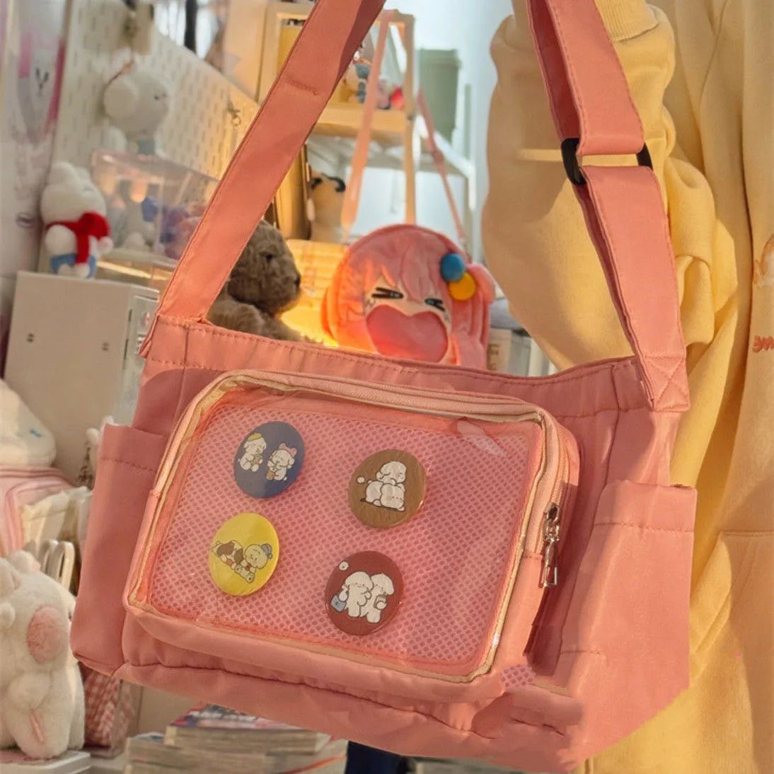 Bolso bandolera transparente con placa de exhibición de insignias para niñas, estilo japonés kawaii, bolso JK, bolso Ita para muñecas, bolsos de hombro