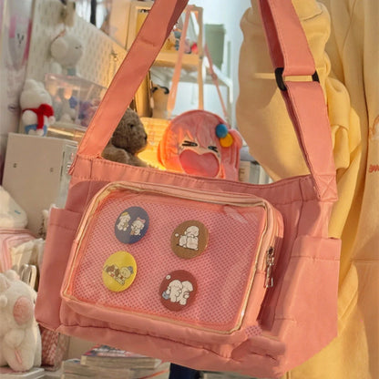 Bolso bandolera transparente con placa de exhibición de insignias para niñas, estilo japonés kawaii, bolso JK, bolso Ita para muñecas, bolsos de hombro