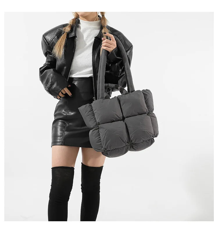 Bolso de mano acolchado suave y moderno para mujer, bandolera de nailon acolchada, bolso de mano de algodón cálido para invierno