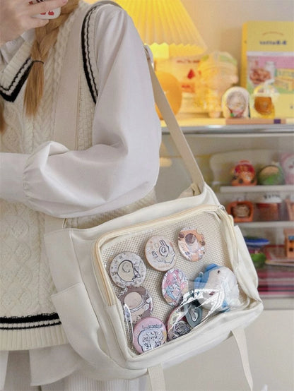 2 Ways Kawaii School Girls Itabag Crossbody Bags Women Satchel Transparent Pocket Handbags DIY Ita Bag With Badges Display Plate