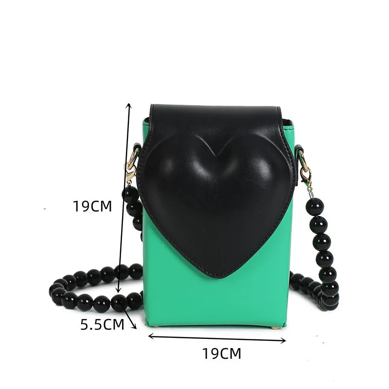 Creative Design Black Bead Chain Women's Bag Chessboard Lattice Messenger Bag Small Square Bag Fashion Mobile Phone Bag