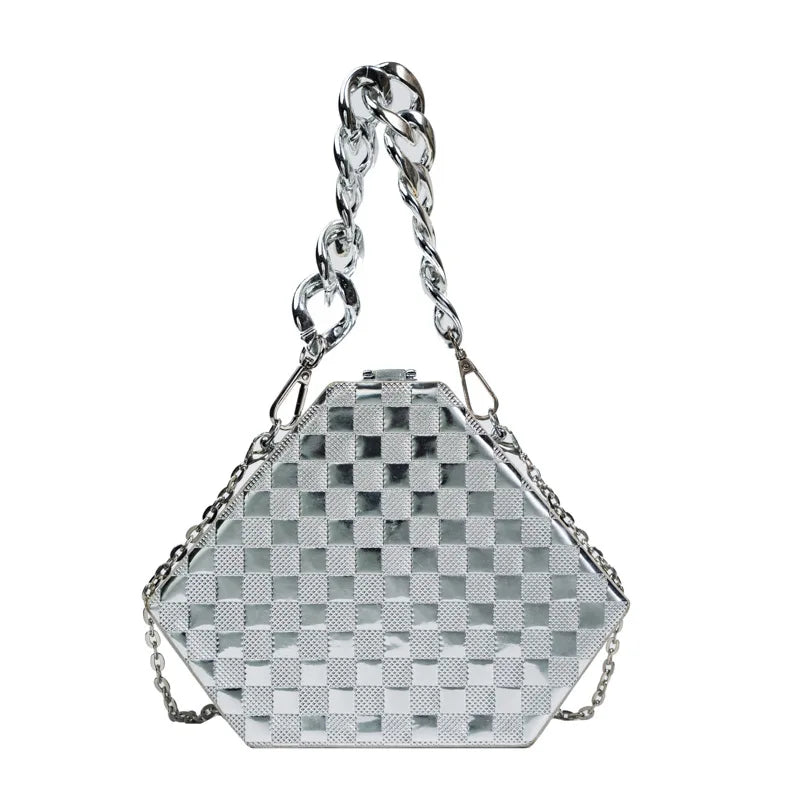 Silver PVC Box Bag Evening Clutch Bag 2022 Trend Designer Chain Shoulder Crossbody Bags Mini Purses and Handbags