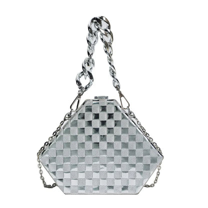 Silver PVC Box Bag Evening Clutch Bag 2022 Trend Designer Chain Shoulder Crossbody Bags Mini Purses and Handbags