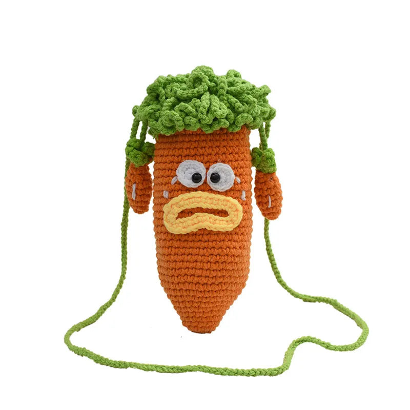 Cute Cartoon Carrot Shape Women Crochet Crossbody Ultralight Shoulder Bag 2024 New Small Phone Purse Bolsos Feminina