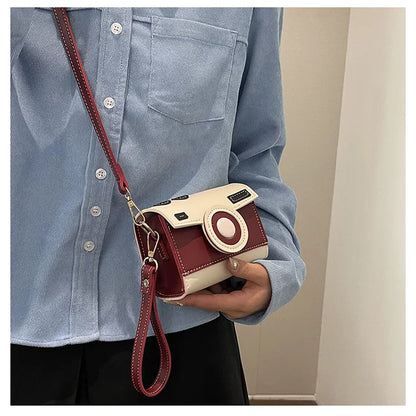 New Women Cute Contrasting Colors Camera Shape Clutch Ladies Casual Mini Crossbody Bag Small Shoulder Bag Purse Messenger Bags