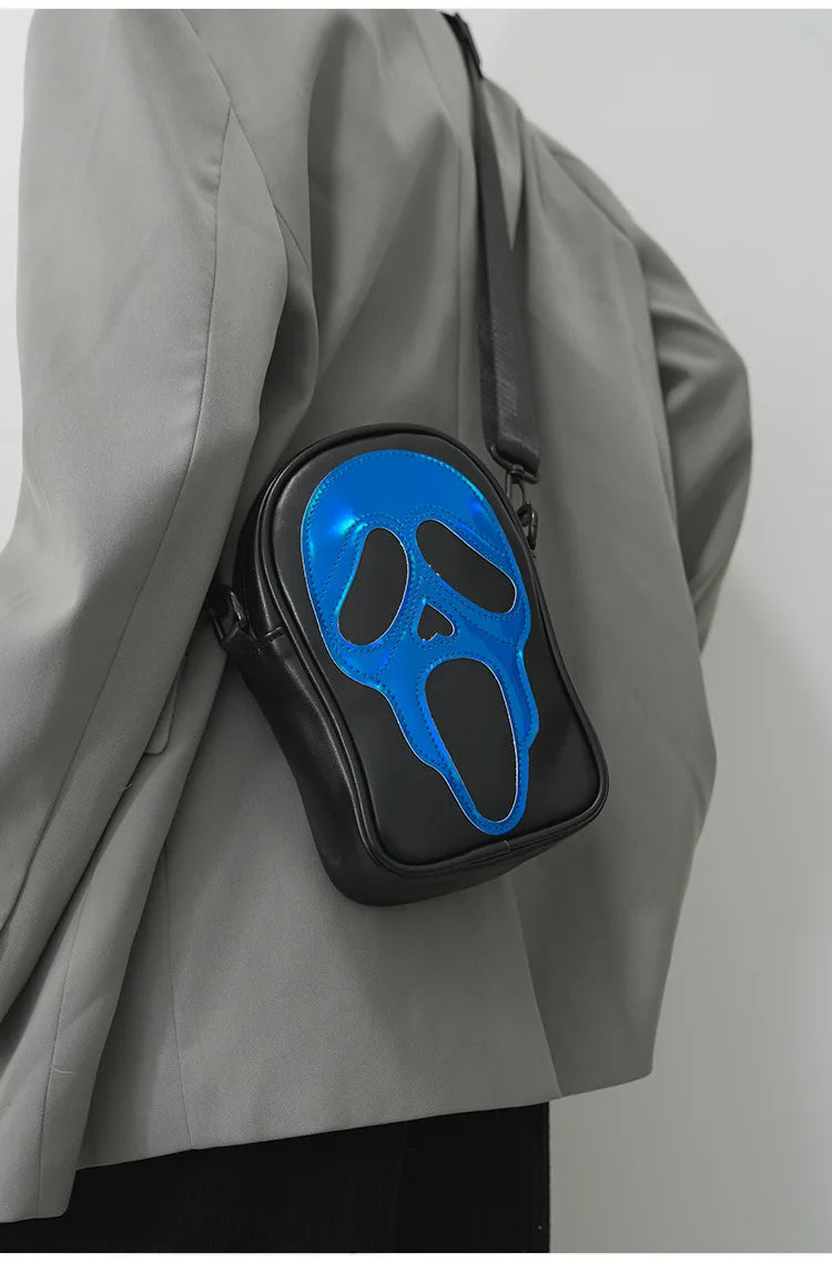 Bolso bandolera para hombre y mujer, estilo coreano, divertido bolso de hombro con calavera fantasma láser, bolso pequeño suave para teléfono móvil