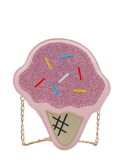 Ice CreamShape Shoulder Bag Style Cartoon Sequins Crossbody Bag Women Cute Chain Small Handbag