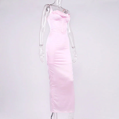 Vestido ajustado maxi de verano para mujer, recién llegado de 2022, vestido con tirantes finos rosa forrado, vestidos sexis para fiestas nocturnas y clubes de celebridades