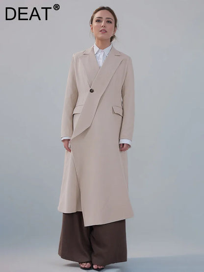 DEAT Fashion Manteau à col châle pour femme, coupe-vent irrégulier à manches longues et à bouton unique, patte inclinée, nouveauté été 2024