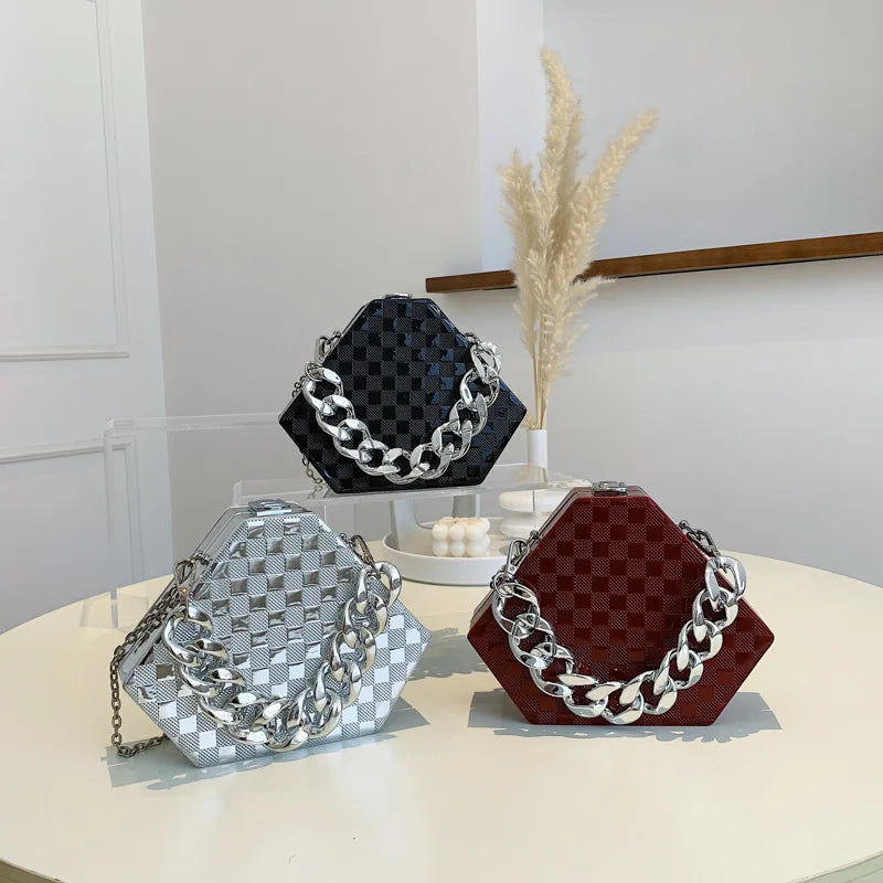 Silver PVC Box Bag Evening Clutch Bag 2022 Trend Designer Chain Shoulder Crossbody Bags Mini Purses and Handbags