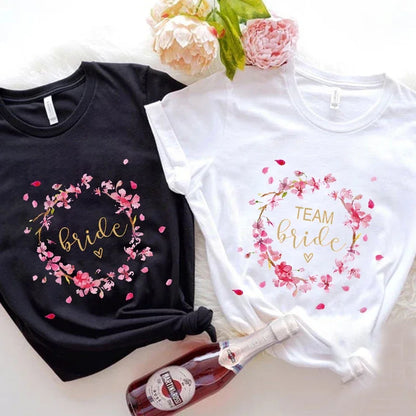 Tee Shirt Future Bride Tshirt Team Bride Demoiselle d'honneur Tops Fleurs Mariage Célibataire Adieu Bachelorette Enterrement de vie de jeune fille EVJF Tees