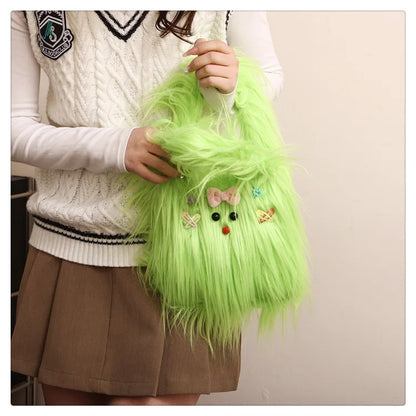 Sacs en peluche pour femmes Y2k Hot Girls Diy Sac seau en fausse fourrure Mode Femme Fourrure Sac à main Fourre-tout Sacs à main