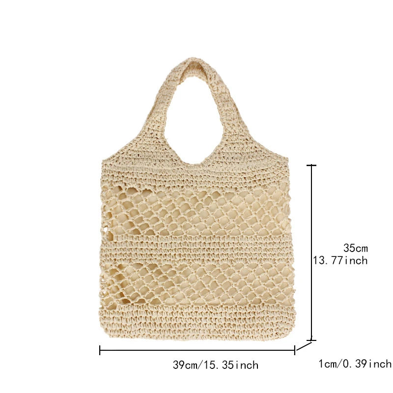 Casual Hollow Straw Women Shoulder Bags Handmade Woven Large Capacity Tote Bag Summer Beach Handbags Simple Bali Purses 2024