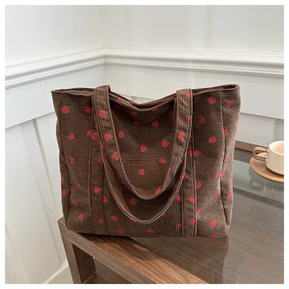 Sac fourre-tout décontracté à motif de fraises, grande capacité, sacs à bandoulière pour femmes, sacs à main chics et simples, grand sac de courses en nylon, sacs à main pour étudiants