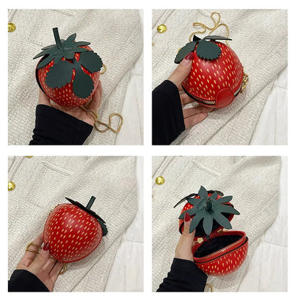 Lindo bolso de hombro con fresas, bolso cruzado con cadena pequeña para mujer, lindo bolso para teléfono