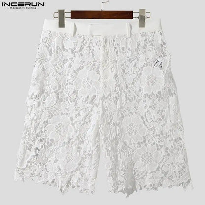 Short élégant et bien ajusté pour homme INCERUN Short en dentelle imprimé ajouré pour soirée décontractée Short en maille transparente sexy S-5XL