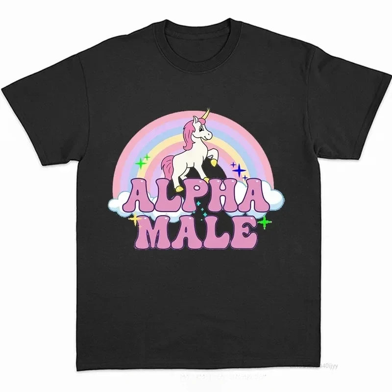 T-shirt licorne Alpha Male T-shirts graphiques arc-en-ciel T-shirts drôles Femmes Mode Hip Hop Hommes Hauts Coton Unisexe Vêtements esthétiques