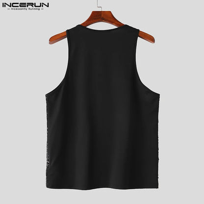 Camisetas con estilo en oferta para hombre INCERUN, camisetas con diseño de perla brillante y personalidad, camisetas deportivas informales, camisetas sin mangas con cuello redondo, tallas S a 5XL