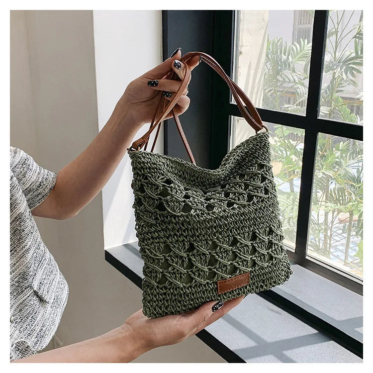 Sacs à bandoulière en paille décontractés pour femmes, sac à bandoulière tissé à la main, sac de plage d'été, petit fourre-tout simple, sacs à main Bali 2024