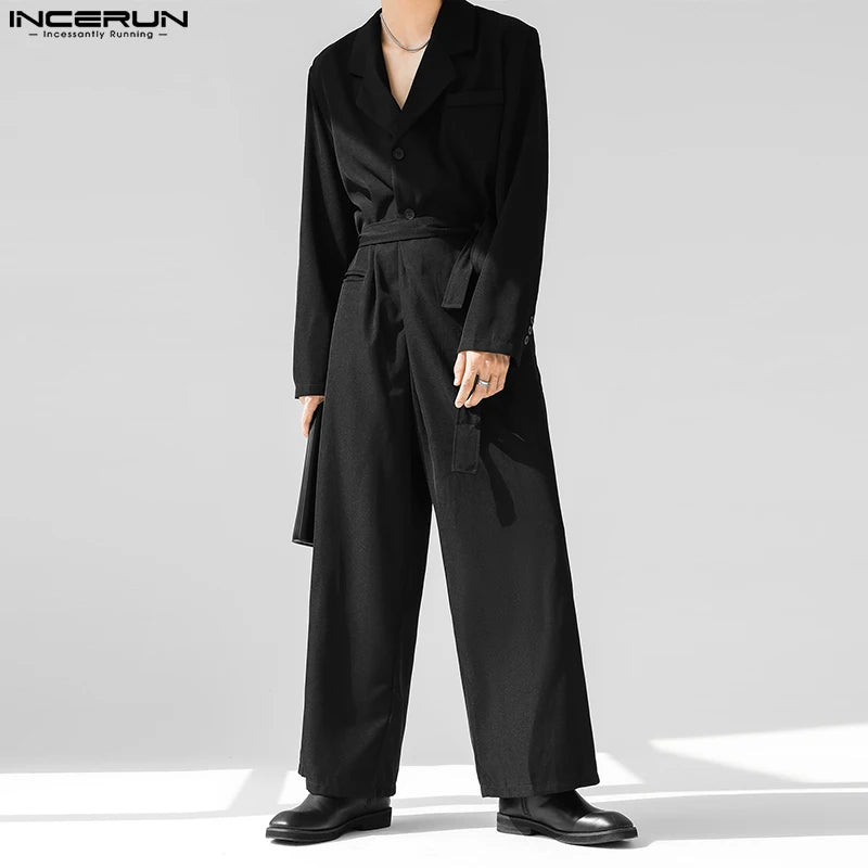 Fashion Casual Style Bodysuit INCERUN 2024 New Men's High-end Suit Collar Design Rompers Solid Color Long Sleeved Jumpsuit S-5XL