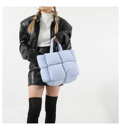 Bolso de mano acolchado suave y moderno para mujer, bandolera de nailon acolchada, bolso de mano de algodón cálido para invierno