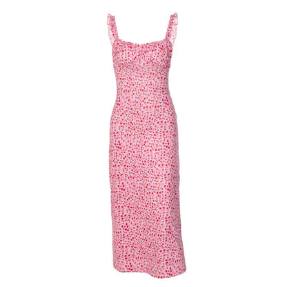 Dulzura - Vestido midi con tirantes y estampado floral para mujer, ajustado, sexy, ropa de calle, para primavera y verano, ropa de fiesta, vacaciones, cumpleaños