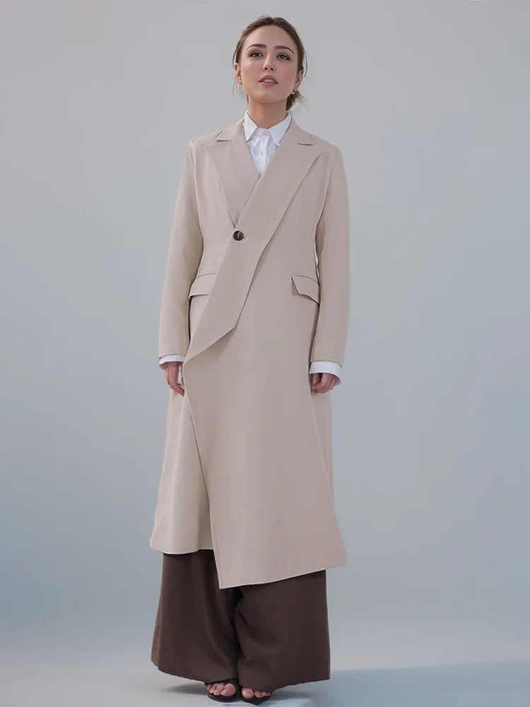 DEAT Fashion Manteau à col châle pour femme, coupe-vent irrégulier à manches longues et à bouton unique, patte inclinée, nouveauté été 2024