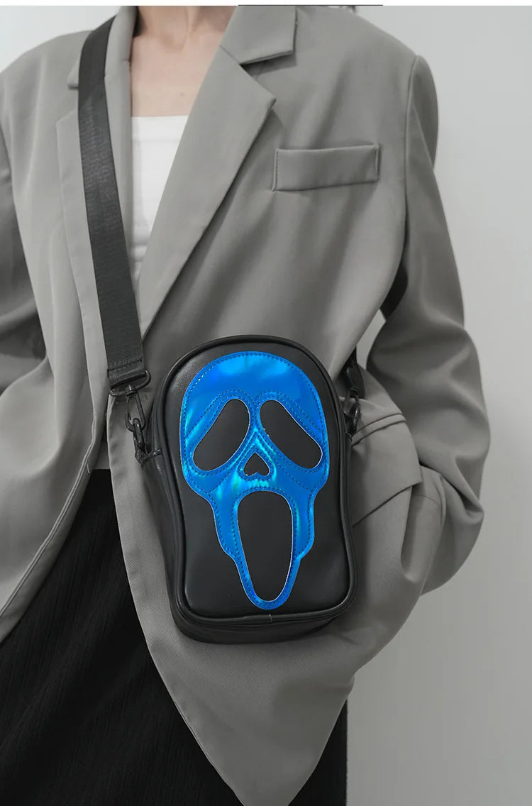 Bolso bandolera para hombre y mujer, estilo coreano, divertido bolso de hombro con calavera fantasma láser, bolso pequeño suave para teléfono móvil