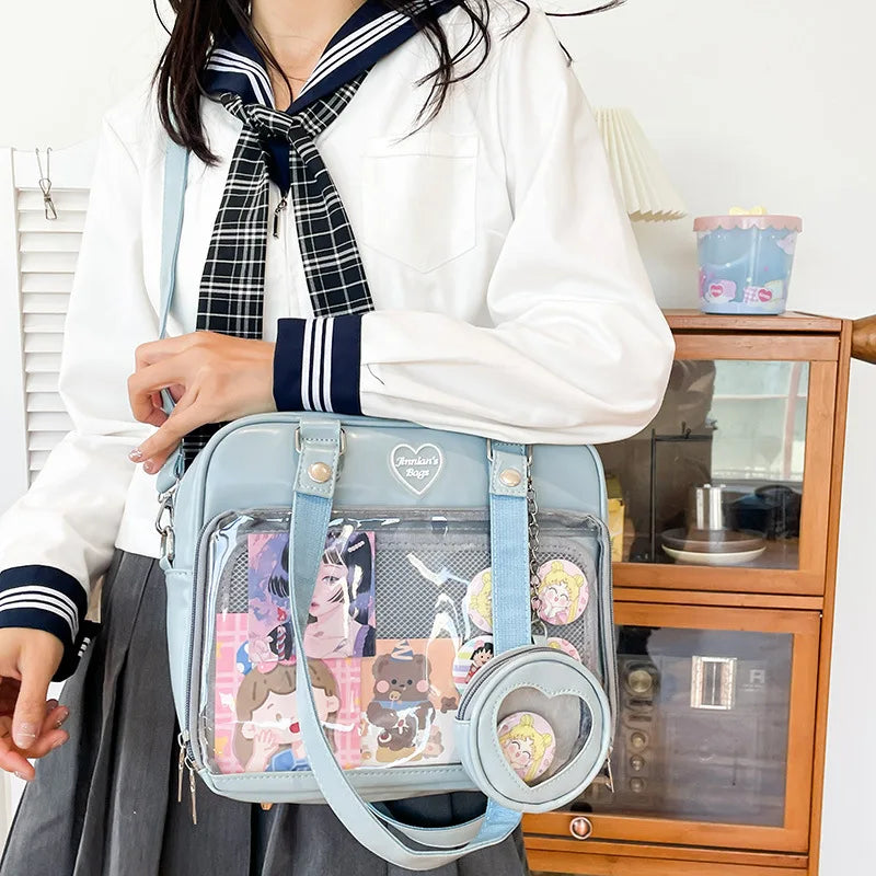 Sac de style japonais Kawaii pour femmes, sac d'uniforme JK en cuir PU, sac à bandoulière transparent pour filles, sacs d'école pour étudiants itabag pour femmes