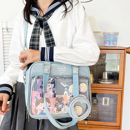 Sac de style japonais Kawaii pour femmes, sac d'uniforme JK en cuir PU, sac à bandoulière transparent pour filles, sacs d'école pour étudiants itabag pour femmes