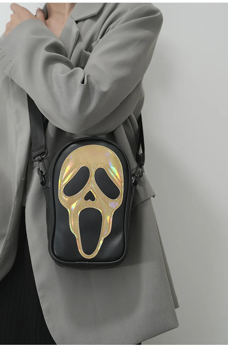 Bolso bandolera para hombre y mujer, estilo coreano, divertido bolso de hombro con calavera fantasma láser, bolso pequeño suave para teléfono móvil