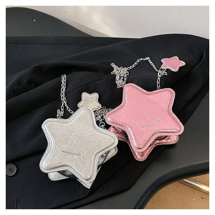 Bolso de hombro pequeño para mujer, bolso cruzado con forma de estrella de cinco puntas, bolso con cadena de dibujos animados para niñas